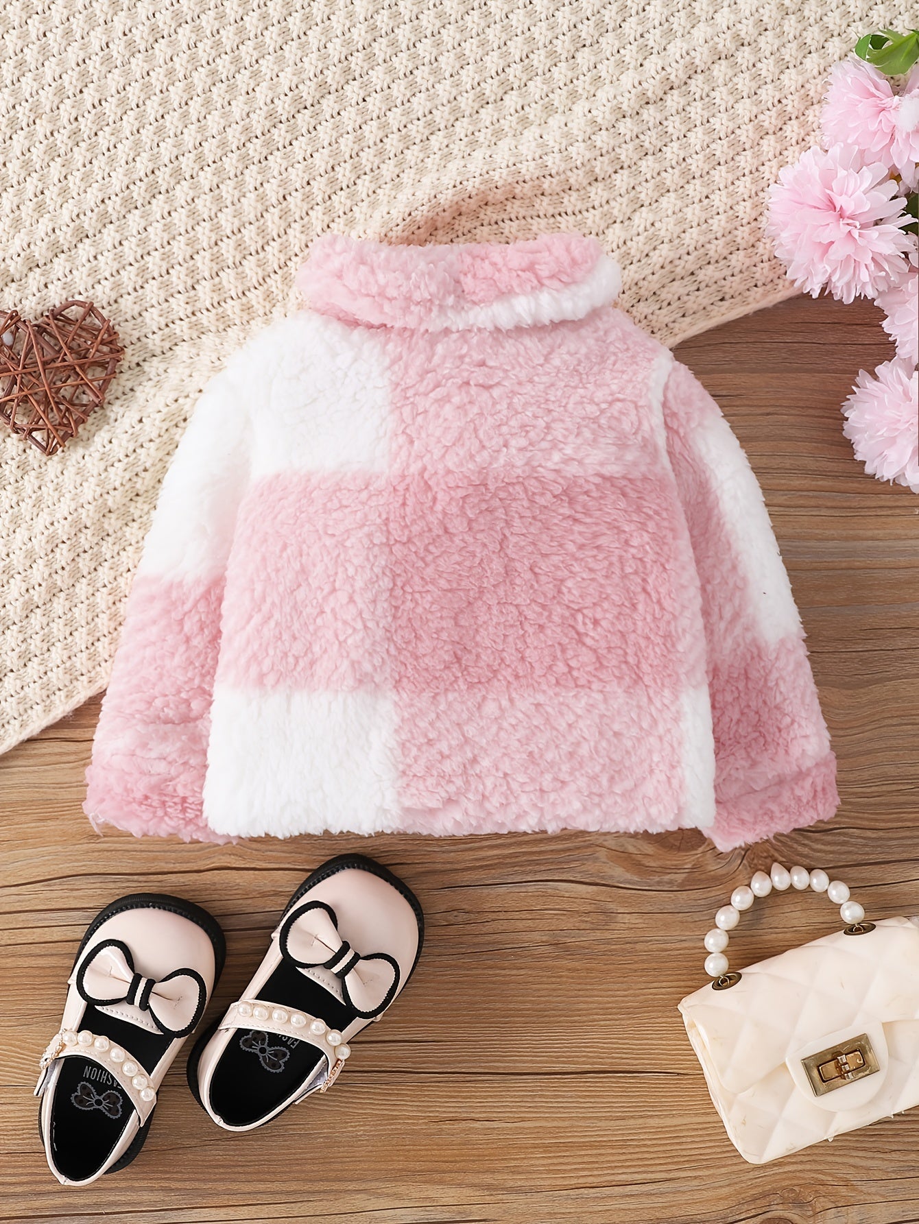 Baby Girls Plaid Lapel Long Sleeve Fleece Coat