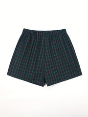 Plaid Pattern Elastic Waist Shorts for Women
