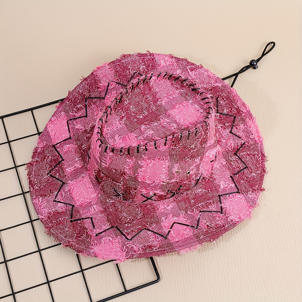 Plaid Cowboy Hat Rose Vintage Fedora Cap