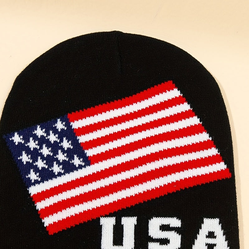 Independence Beanie Flag Jacquard Unisex Hip Hop Knit Hat Patriotic Skull Cap