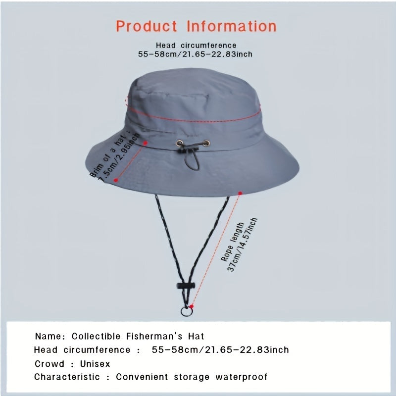 Packable Waterproof Bucket Hat Sun Hat Solid Unisex Hiking Boonie Hats