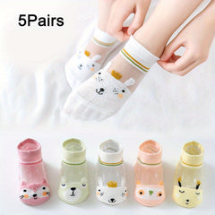 5 Pairs Kids Cartoon Animal Print Low Cut Ankle Socks