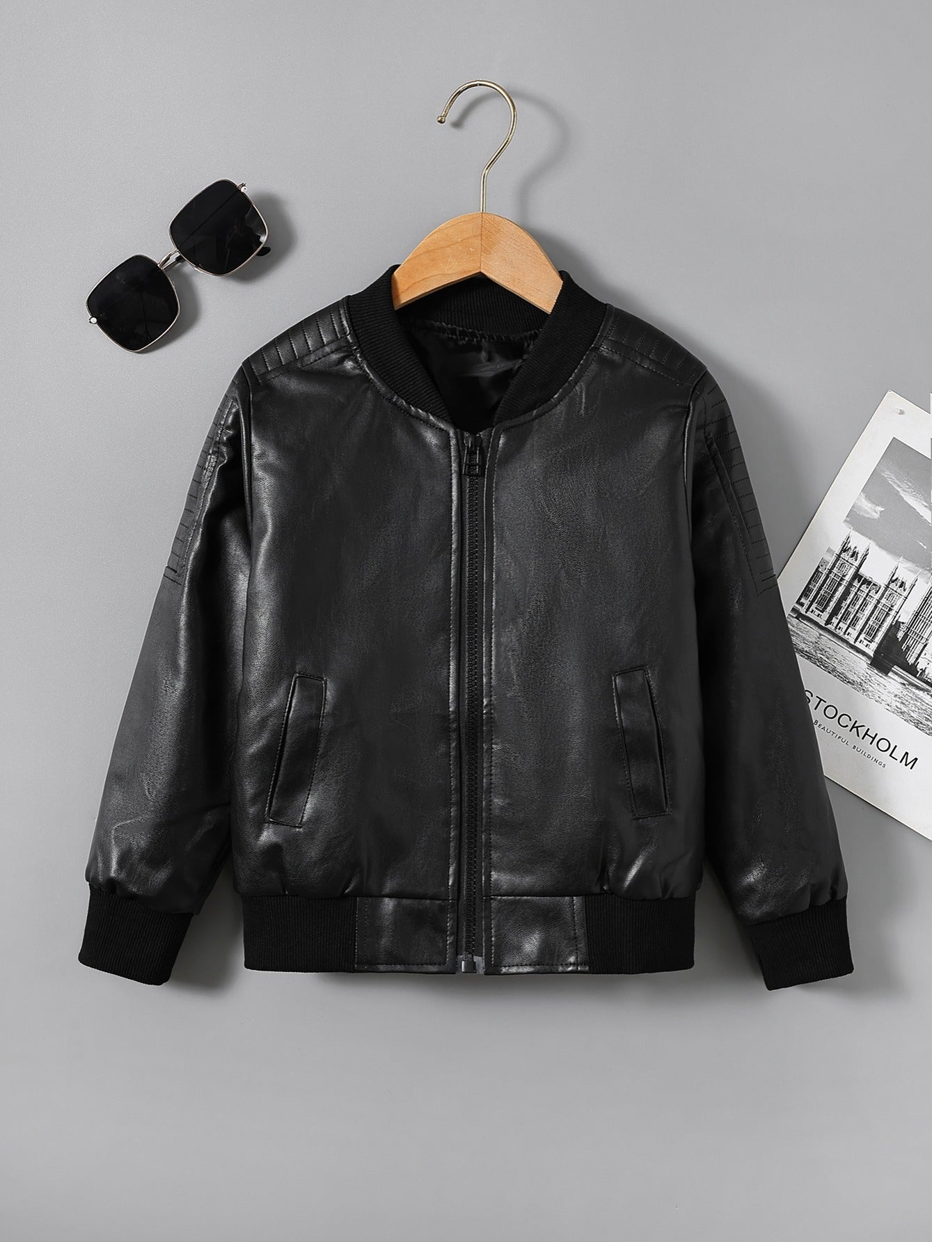 Christmas Boys Faux Leather Zipper Jacket