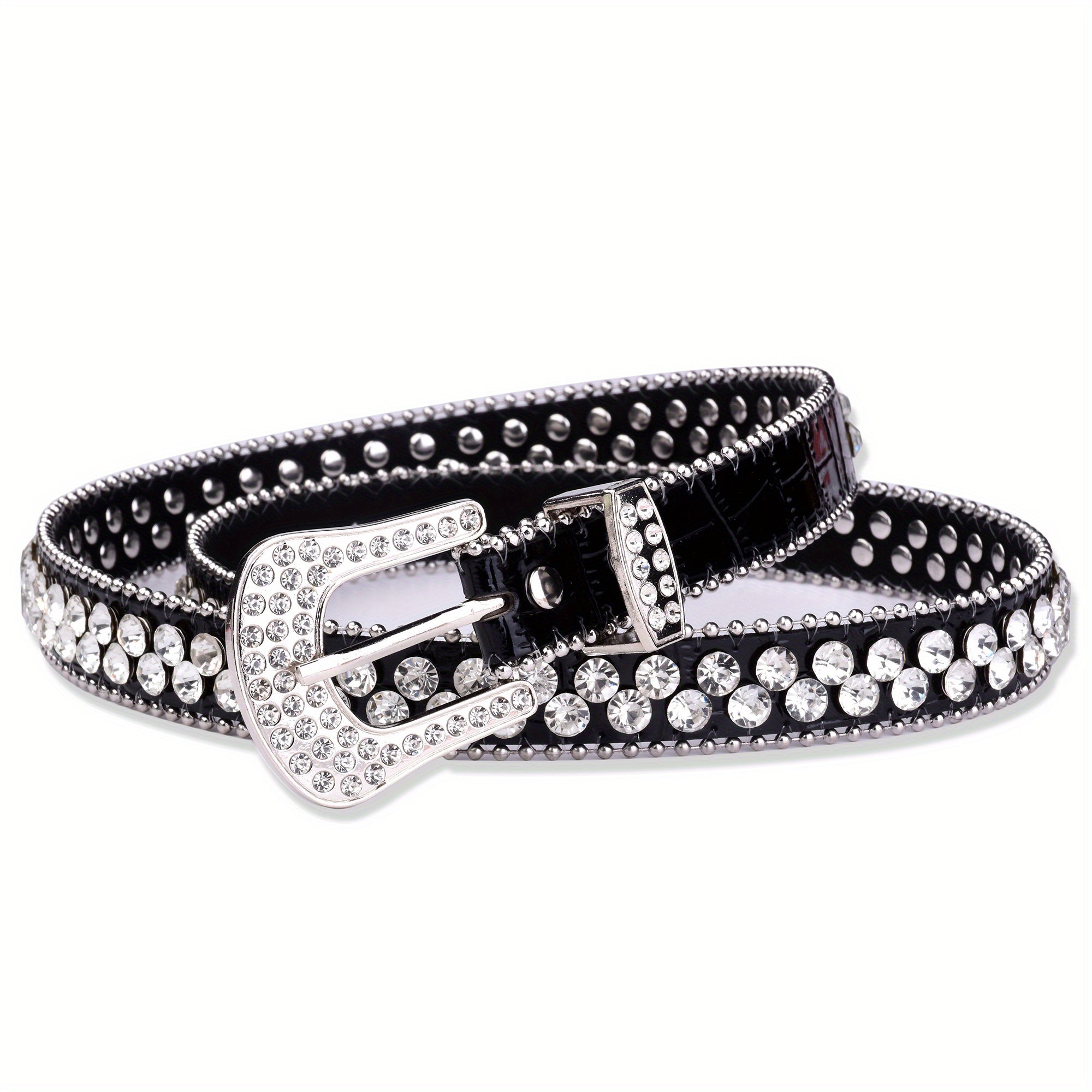 Y2K Rhinestone PU Belt Hip Hop Jeans Pin Buckle Western Cowboy Cowgirl Belts