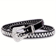 Y2K Rhinestone PU Belt Hip Hop Jeans Pin Buckle Western Cowboy Cowgirl Belts