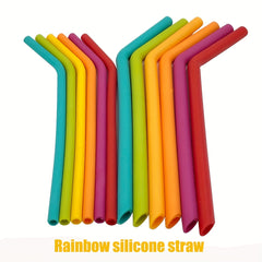 6pcs Rainbow Silicone Straws Large Straight Fine Reusable Straws