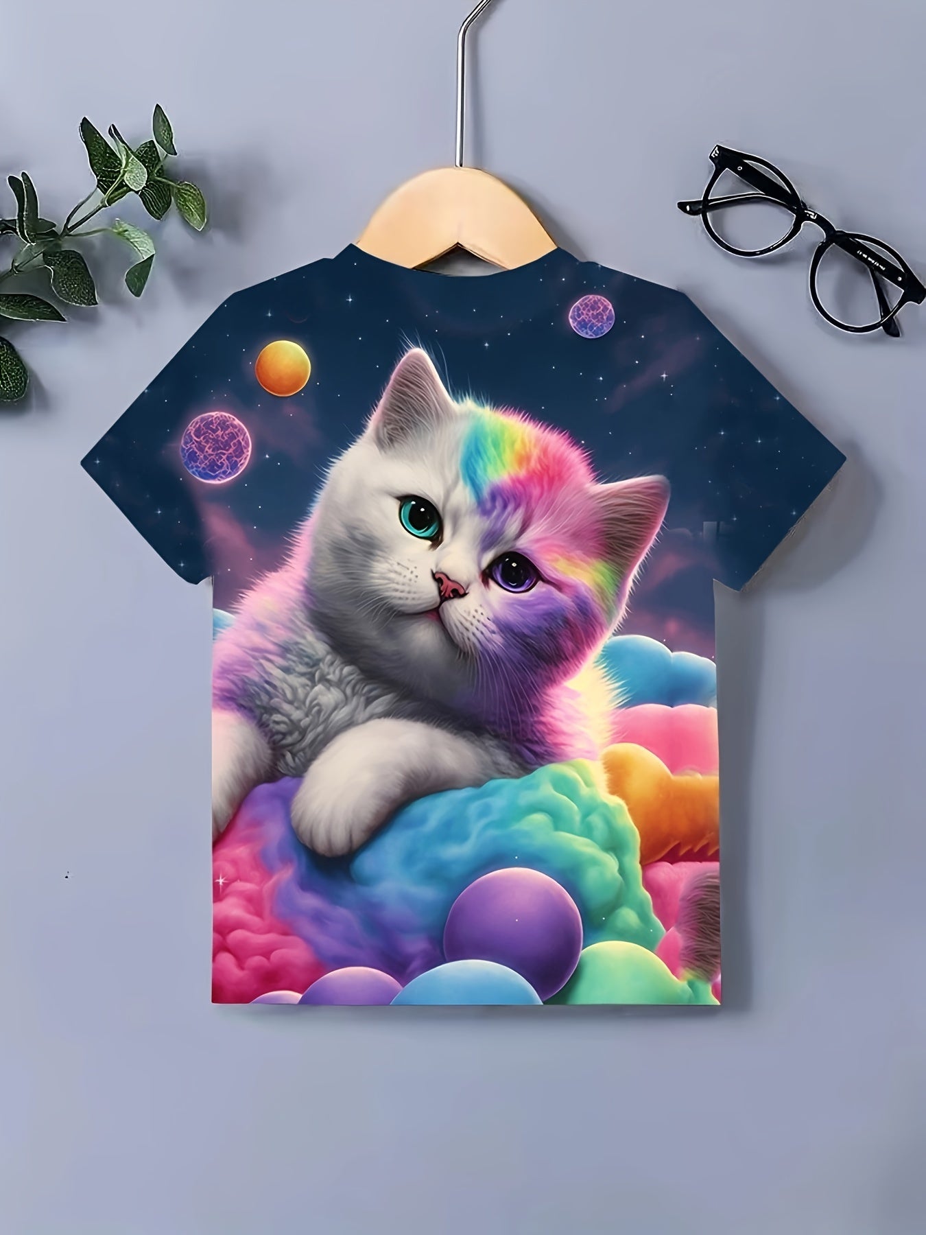 Tie Dye Kitty Graphic T shirt Girls Short Sleeve Top