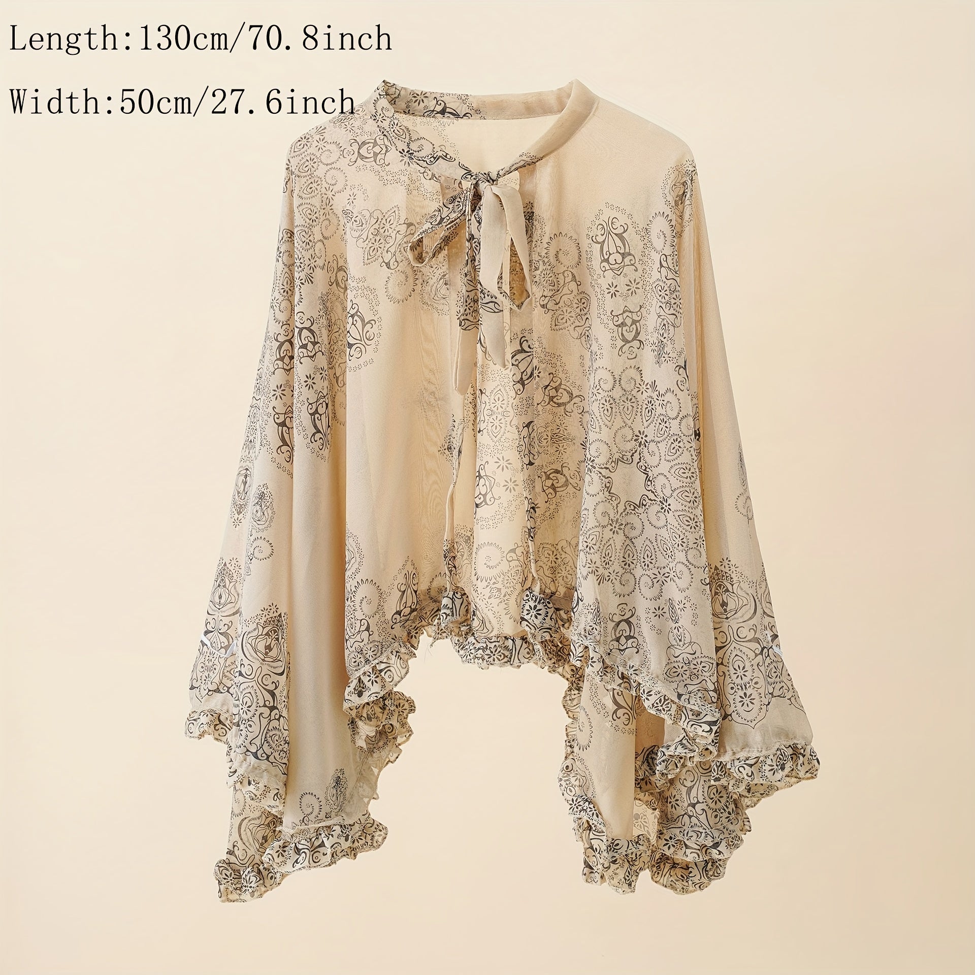 Vintage Flower Print Chiffon Shawl Breathable Sunscreen