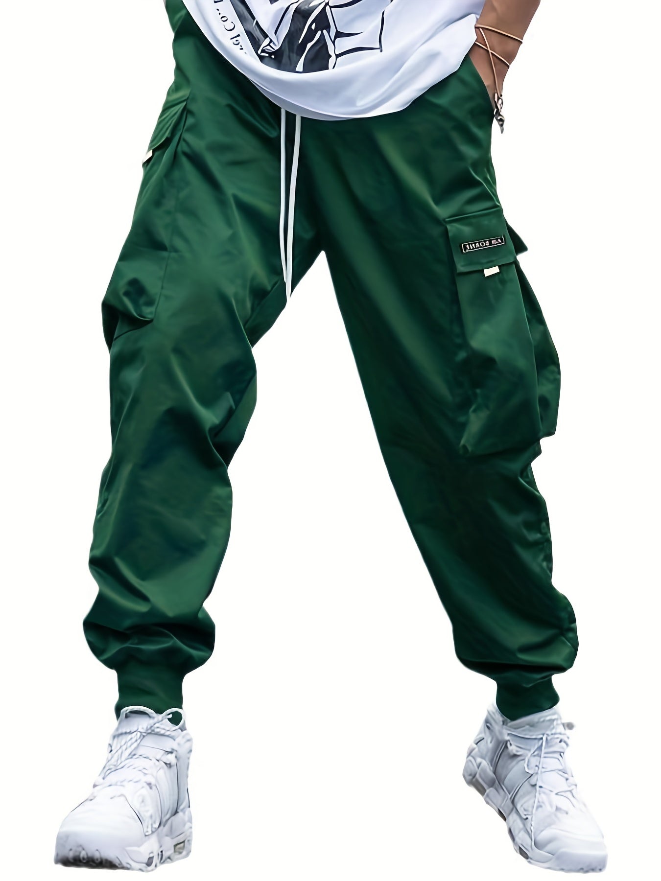 Men's Casual Cargo Pants with Drawstring Waist and Pockets