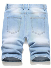 Slim Fit Ripped Denim Shorts Men's Casual Street Style Distressed Denim Shorts