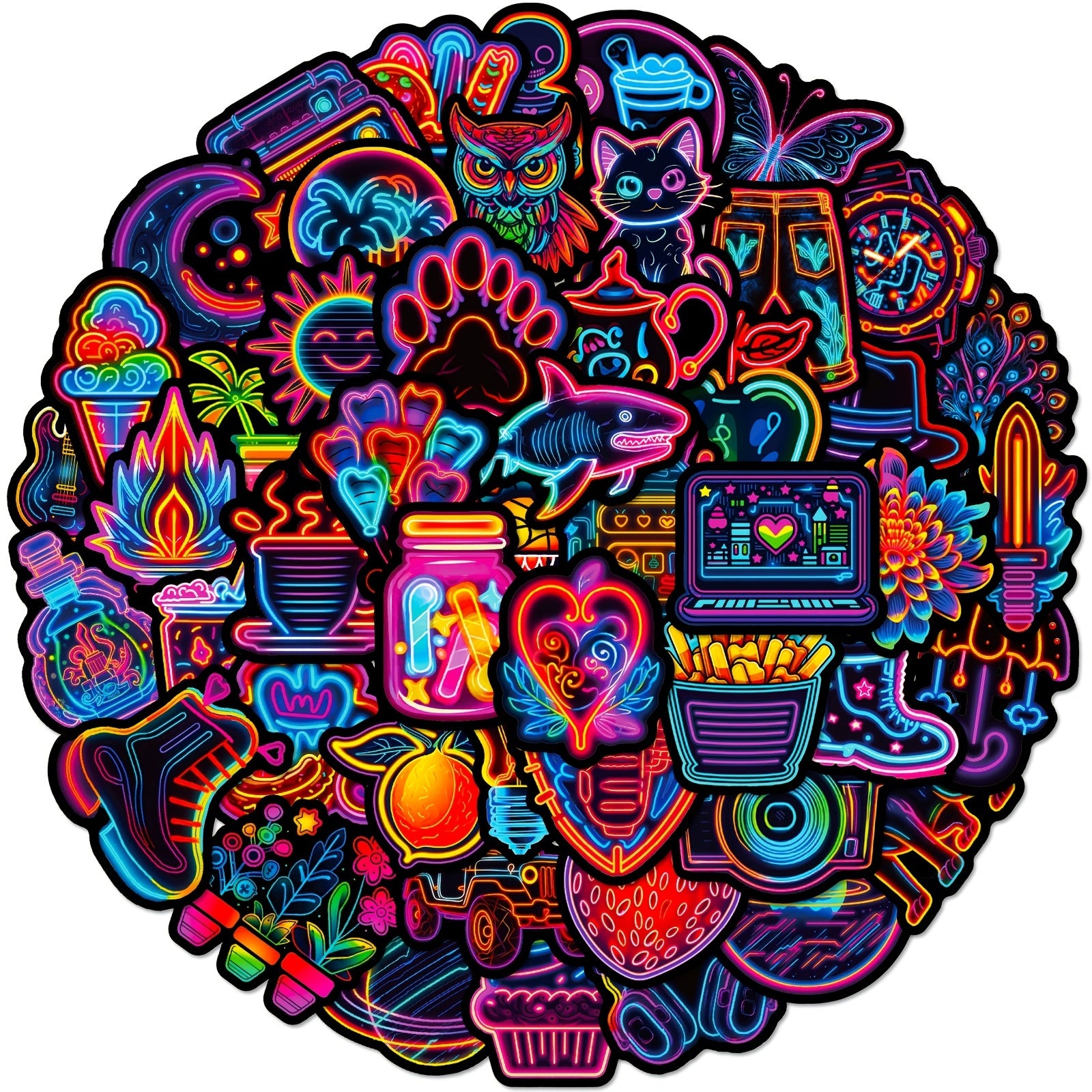 50pcs Neon Cartoon Stickers Waterproof Vinyl Decals for Water Bottle Laptop
