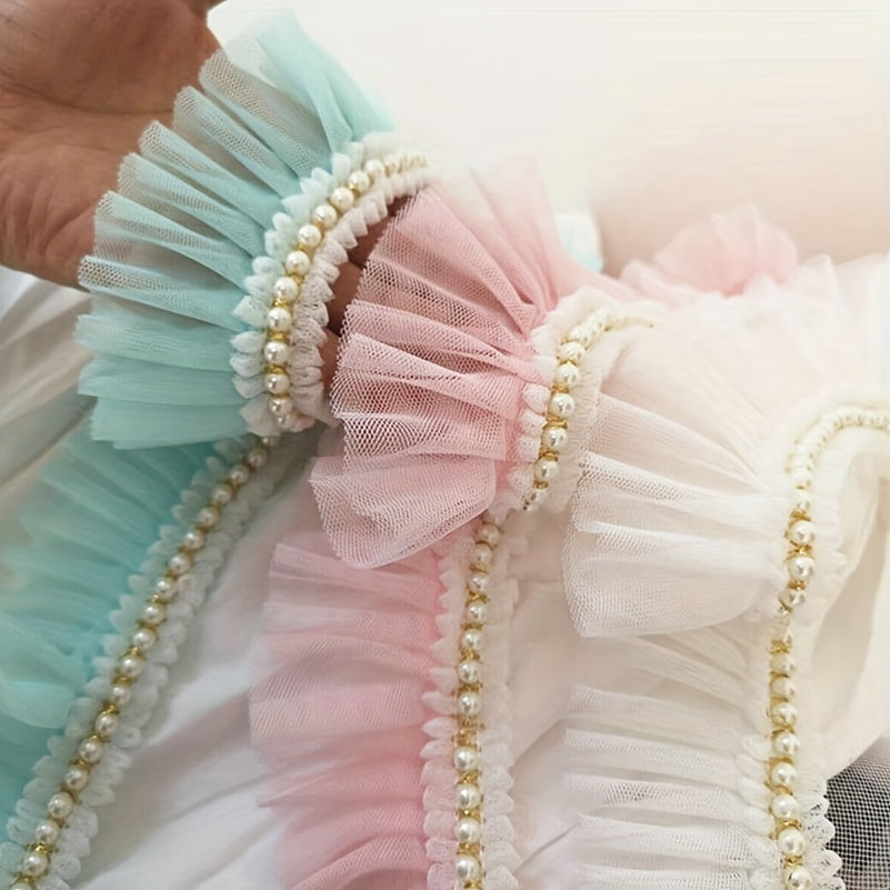 1 Yard Pearl Ruffle Trim Ribbon for Skirt Dress Doll Collar