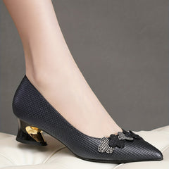 Rhinestone Chunky Heel Point Toe Work Pumps