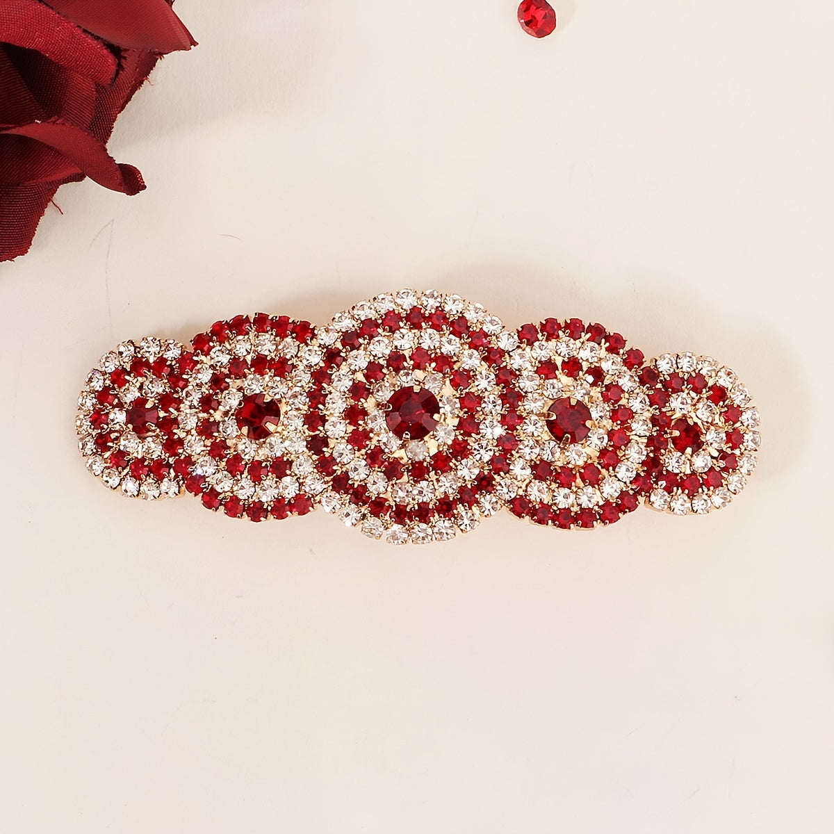 Vintage Red Rhinestone Hair Clip Hair Accessories For Women