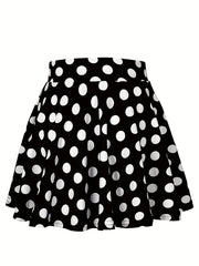 Polka Dot Print Flared Skirt High Waist Retro Style