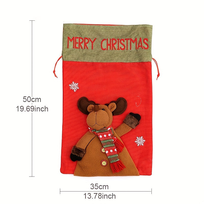 Large 3D Sackcloth Xmas Gift Bag Santa Back Bag