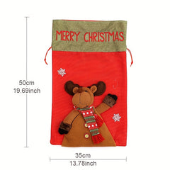 Large 3D Sackcloth Xmas Gift Bag Santa Back Bag