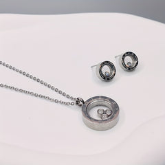 3pcs Round Shape Rhinestone Stainless Steel Jewelry Set