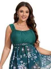 Floral Mesh Tankini Set with Belt & Panty Swimsuit