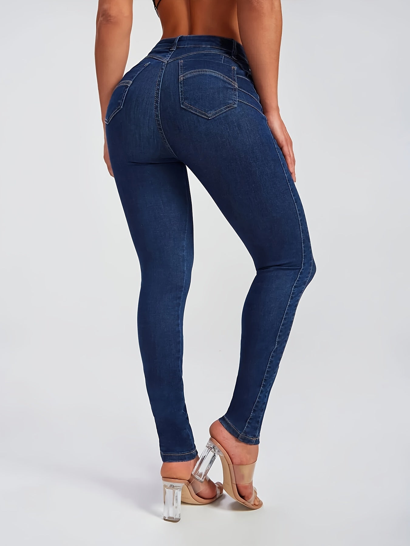 Women's High Waist Skinny Leg Jeans Solid Denim Pants