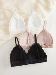 3pcs Lace Bralettes Scalloped Trim Bra Women's Lingerie