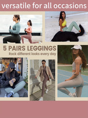 5Pcs Solid Yoga Leggings High Waist Tummy Control Stretchy Yoga Pants