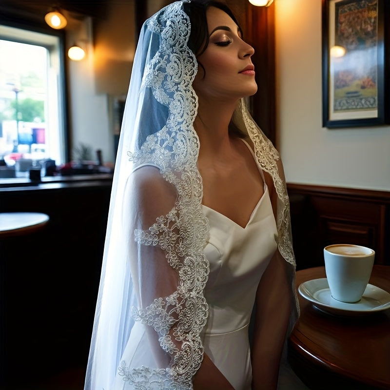 Romantic Single Layer Cathedral Bridal Veil Lace Wedding Gown