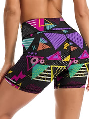 Geometric Pattern Yoga Fitness Shorts High Waist Tummy Control Sports