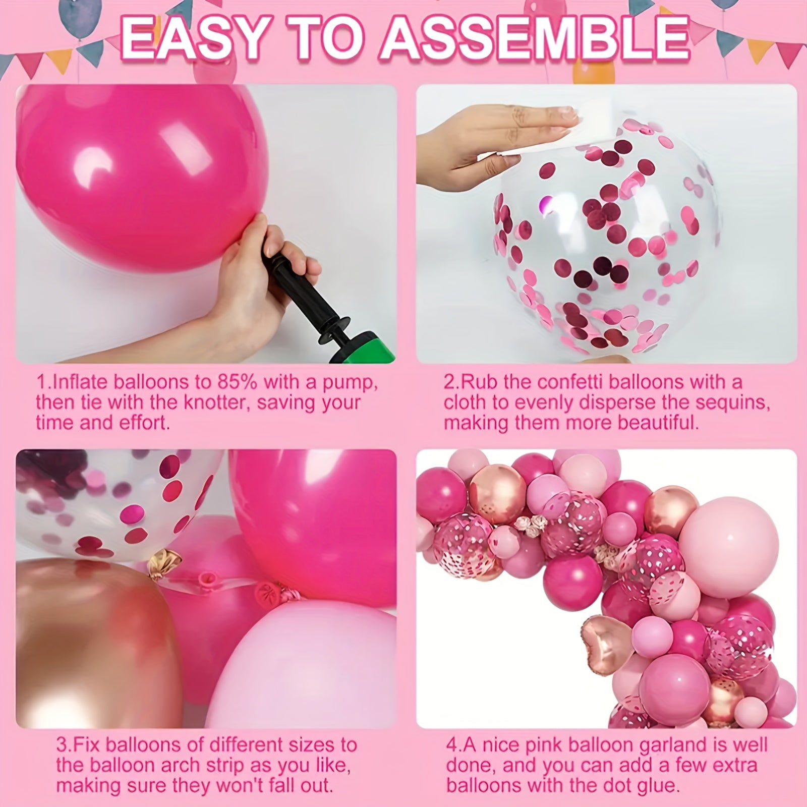 131pcs Pink Red Balloon Set For Party Decor