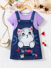 Girls' Kitty Overall Graphic Short Sleeve T Shirt Dress