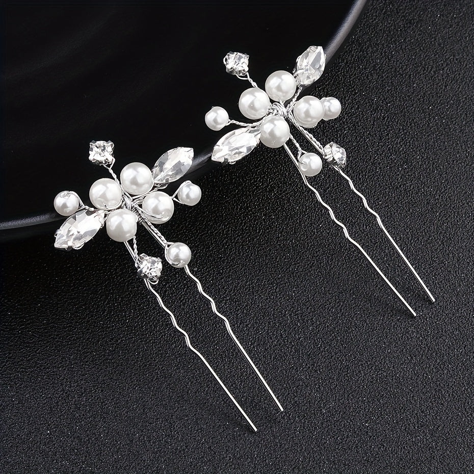Faux Pearl & Rhinestone Hair Pin Wedding Accessory