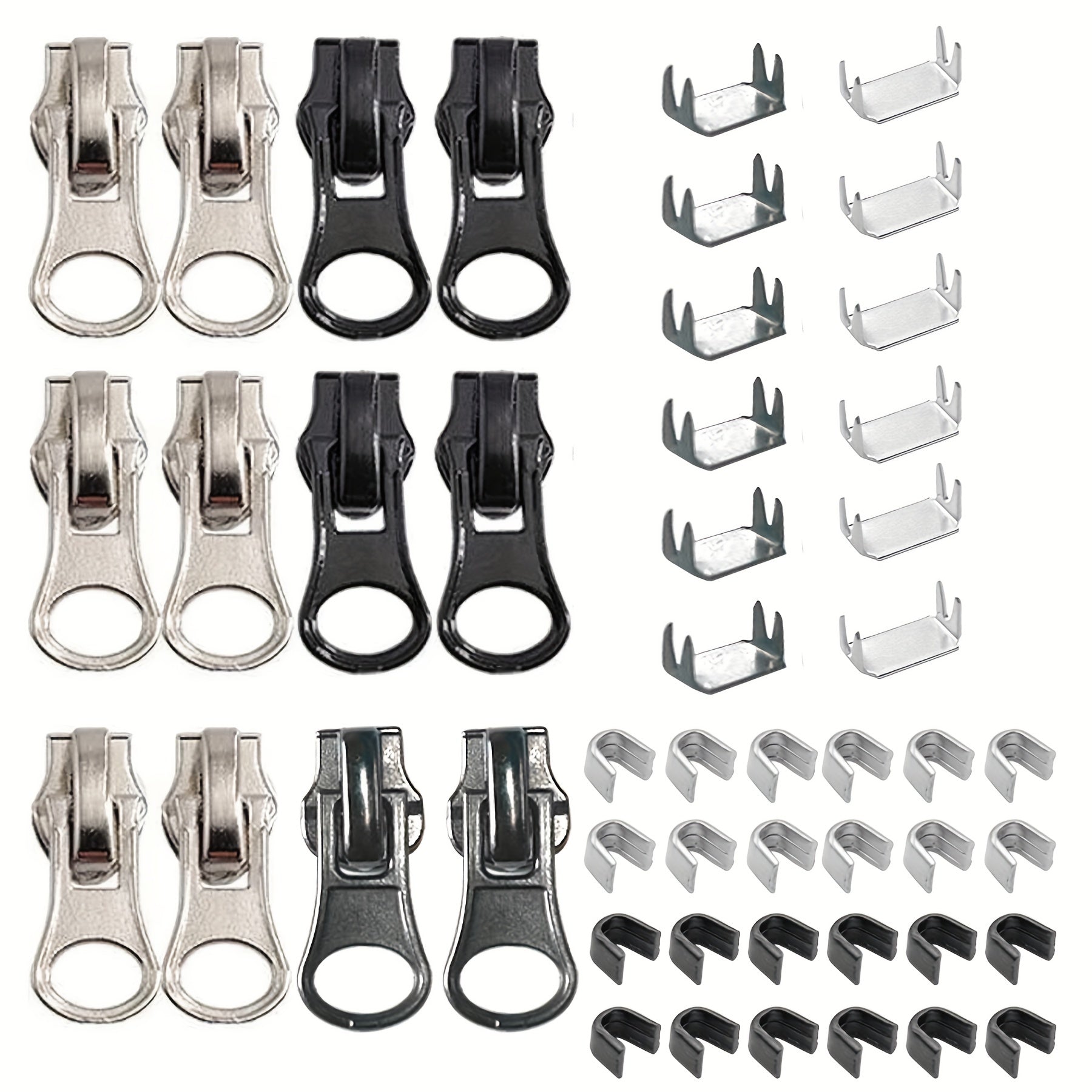 Zipper Repair Kit 48pcs 5 Sliders Stops Replacement Head Bottom Top Stop Fix