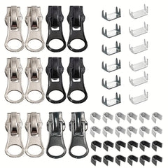 Zipper Repair Kit 48pcs 5 Sliders Stops Replacement Head Bottom Top Stop Fix