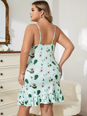Avocado Print Ruffle Trim Cami Sleep Dress