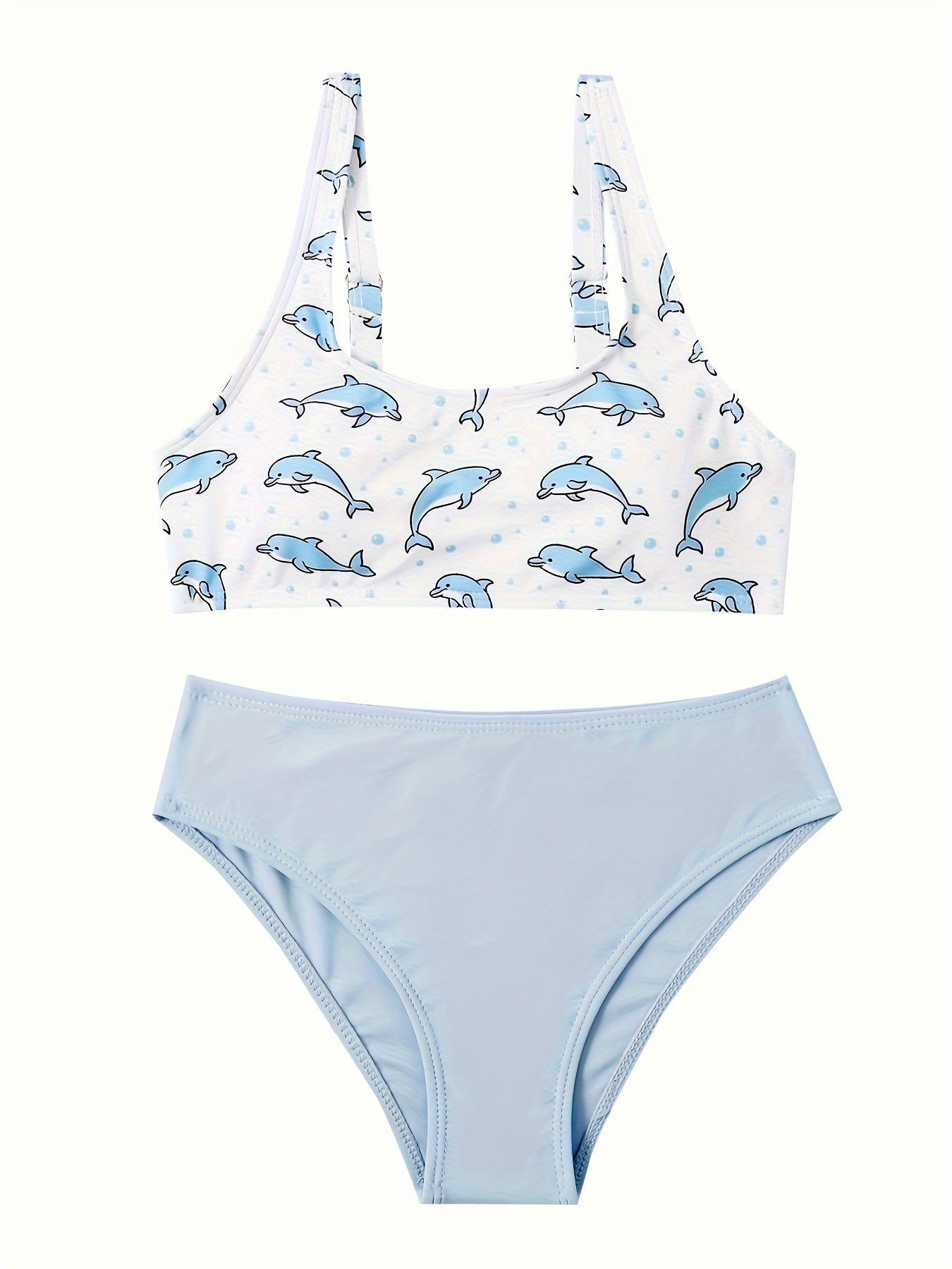 Girls Dolphin Graphic Top Solid Briefs Set for Hawaii Vacation