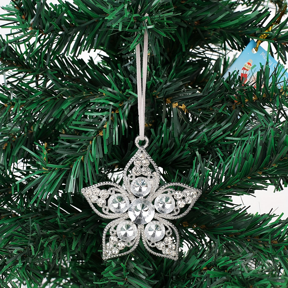 1pc Rhinestone Flower Christmas Tree Pendant Metal Decoration Supplies