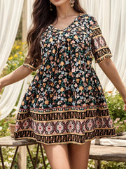 Boho Dress Women's Plus Ditsy Floral Print Short Sle...