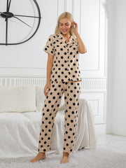 Polka Dot Lounge Set Short Sleeve Top & Pants
