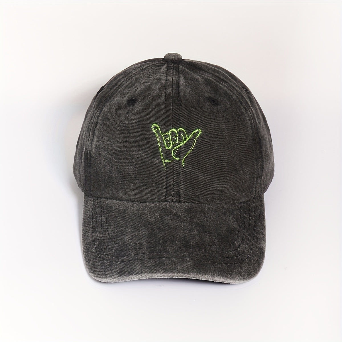 Distressed Embroidery Baseball Cap Gray Washed Unisex Dad Hat