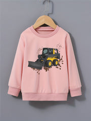 Excavator Mud Road Print Boys Sweatshirt Long Sleeve Crew Neck Tops