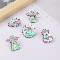 Cartoon Alien Spaceship Alloy Emblem Brooch for Women Girls