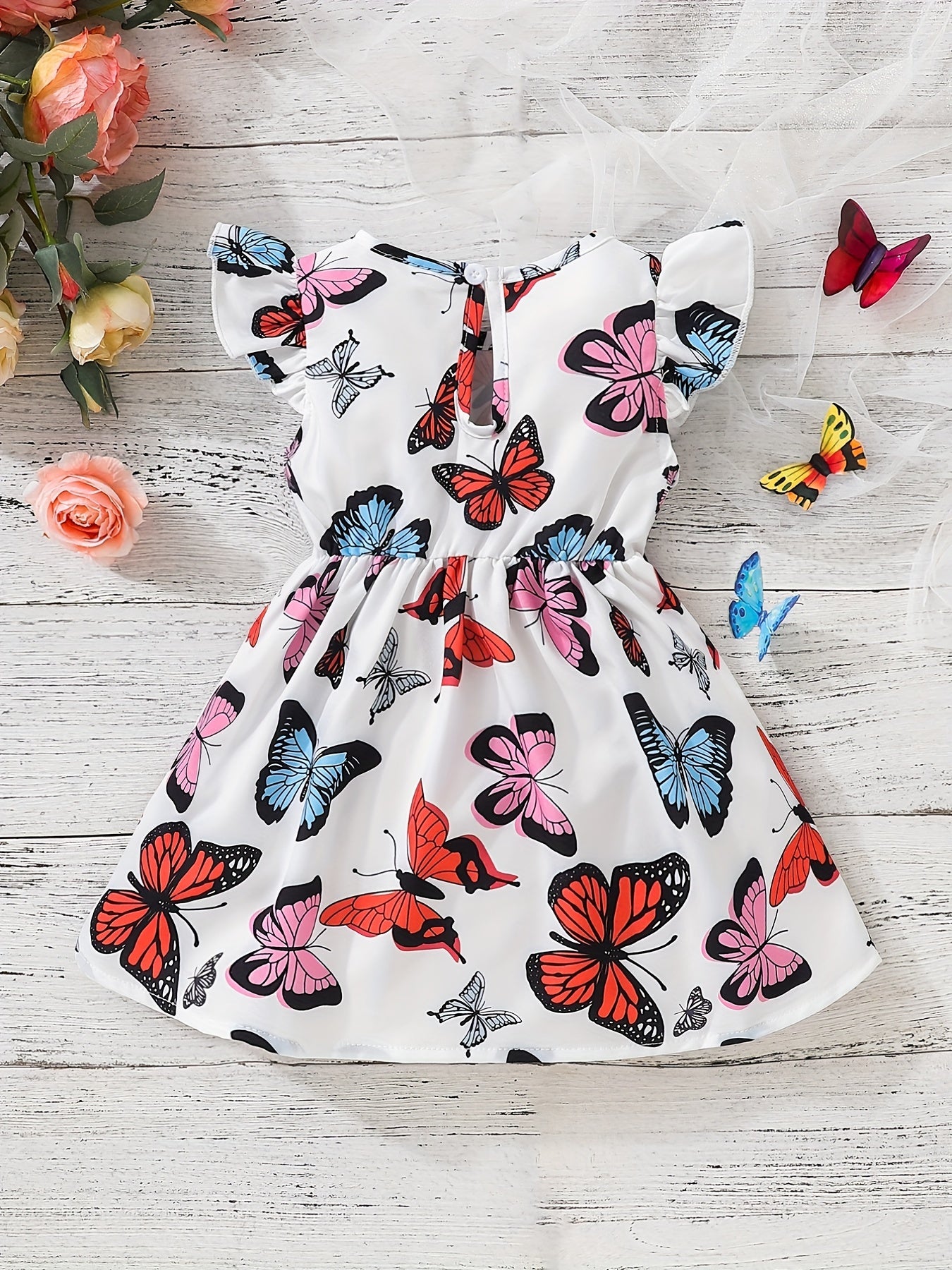 Baby Girls Butterfly Dress Ruffled Sleeves Princess Dresses