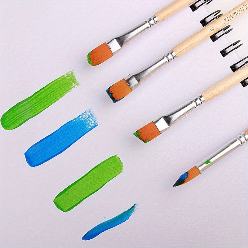 6pcs Wooden Handle Nylon Brush Set for Painting Crafts