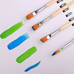 6pcs Wooden Handle Nylon Brush Set for Painting Crafts