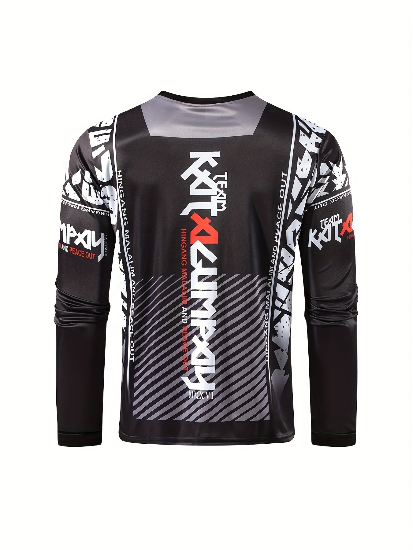 Men's Letters Pattern Shirt for Biking - Moisture Wicking Long Sleeve Crew Neck