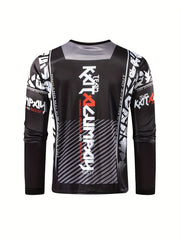 Men's Letters Pattern Shirt for Biking - Moisture Wicking Long Sleeve Crew Neck