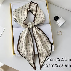 Thin Ribbon Scarf Angled Long Neckerchief Classic Print Hair Tie Band