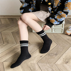 6 Pairs Striped Fuzzy Socks Comfy & Warm Women's Mid Tube Stockings