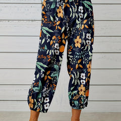 Floral Print Cropped Pants High Waist Loose Casual Pants