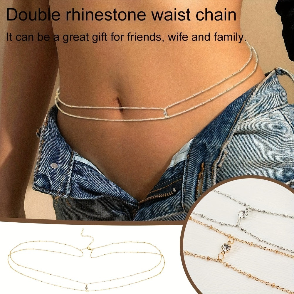 Crystal Decor Double Layer Waist Chain for Women